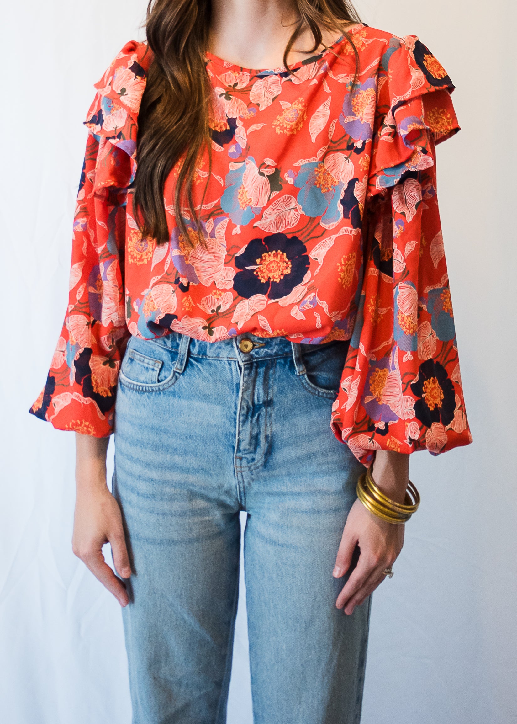 Spiced Red Floral Blouse