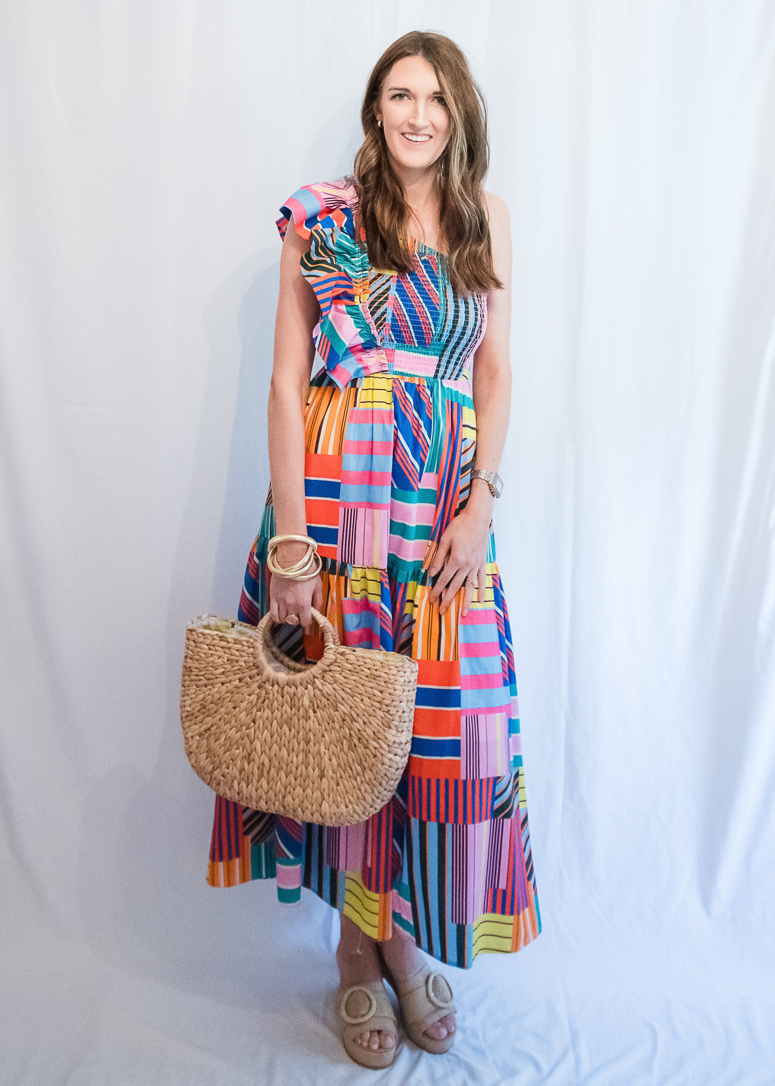 One shoulder rainbow dress best sale